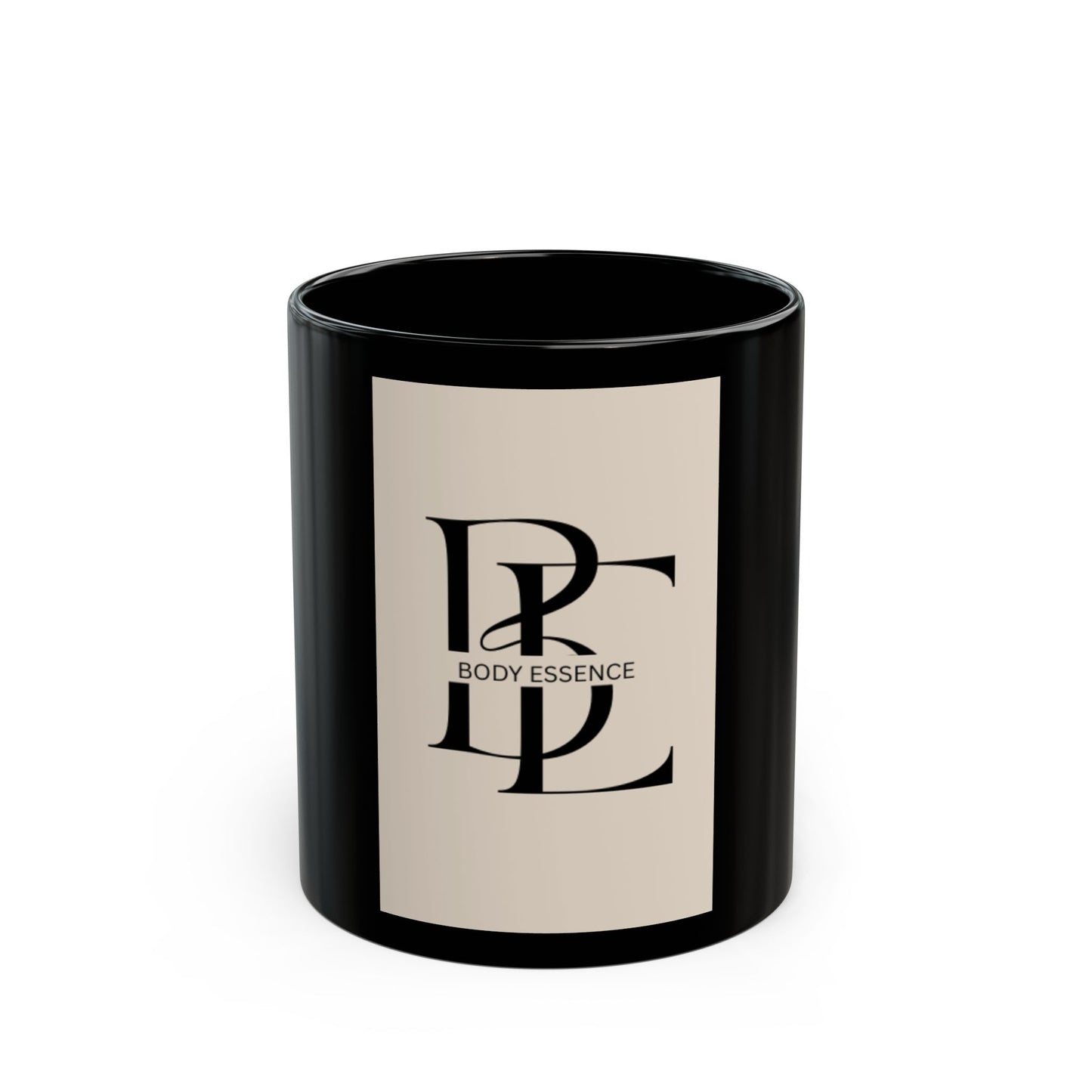 Elegant Black Mug with Body Essence Design
